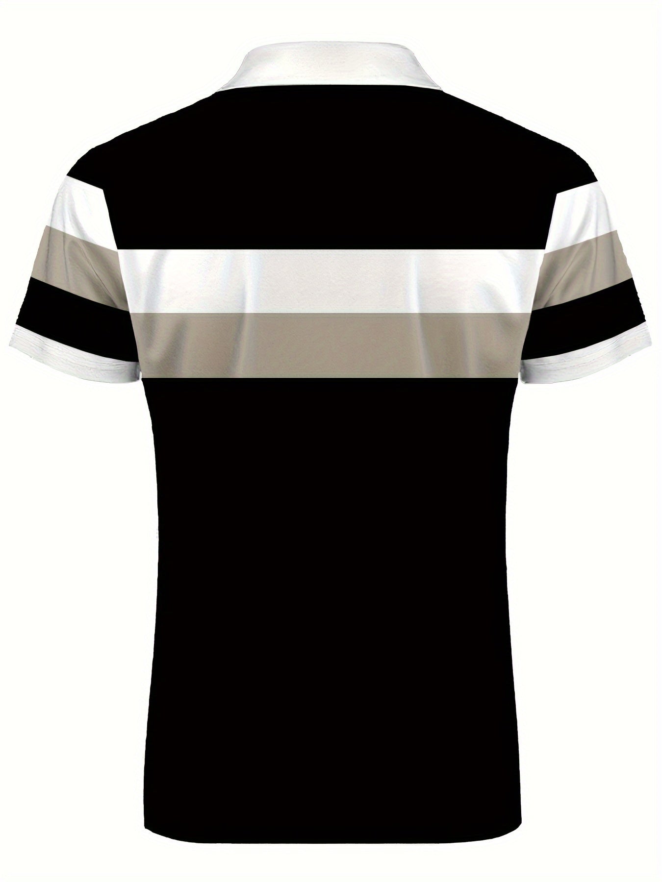 Men's Oversized Short Sleeve Polo Shirt with Patchwork Lines Casual Knit Fabric All-Season