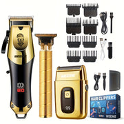 Men's Grooming Set Golden Hair Clipper Razor Trimmer USB Rechargeable LCD Display Gift