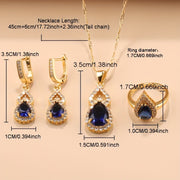 5-Piece Jewelry Set Teardrop Earrings Pendant Bracelet Ring Necklace Gold Plated Copper Gift for Her