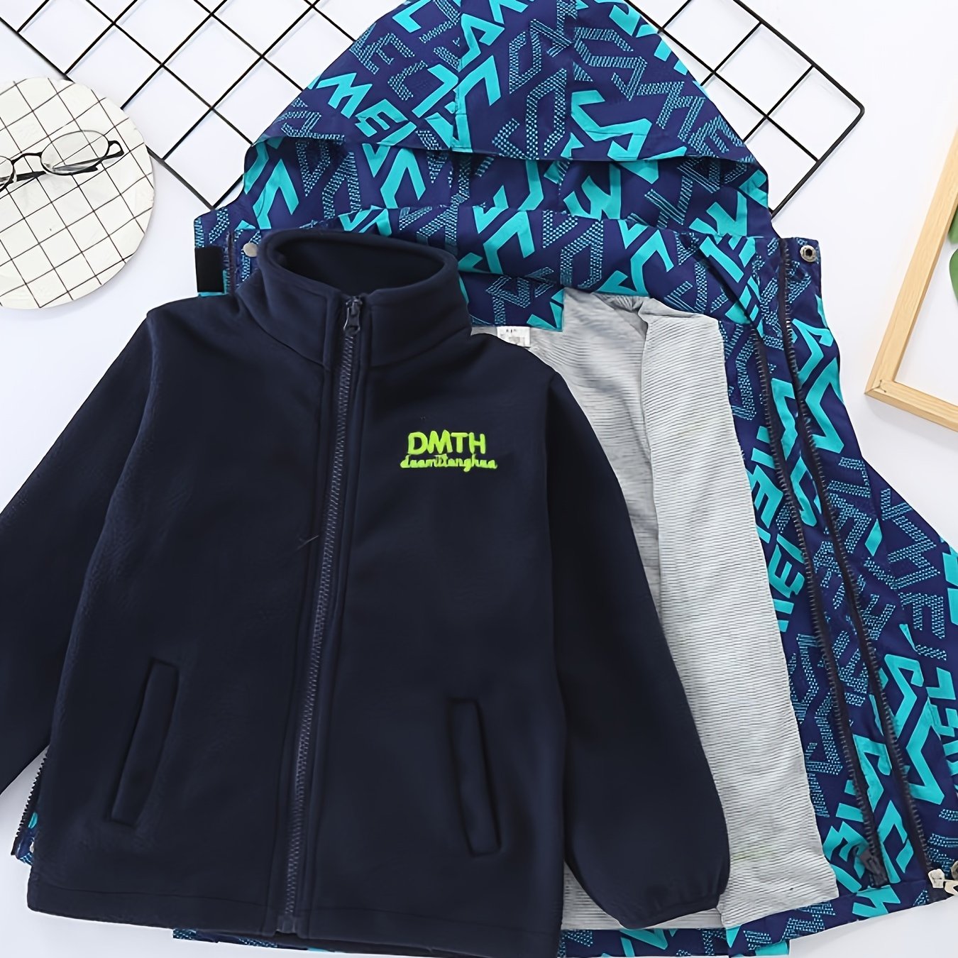 Детские мальчики длинные рукава флисовые куртки с принтом букв, застежка-молния, осень-зима, повседневные