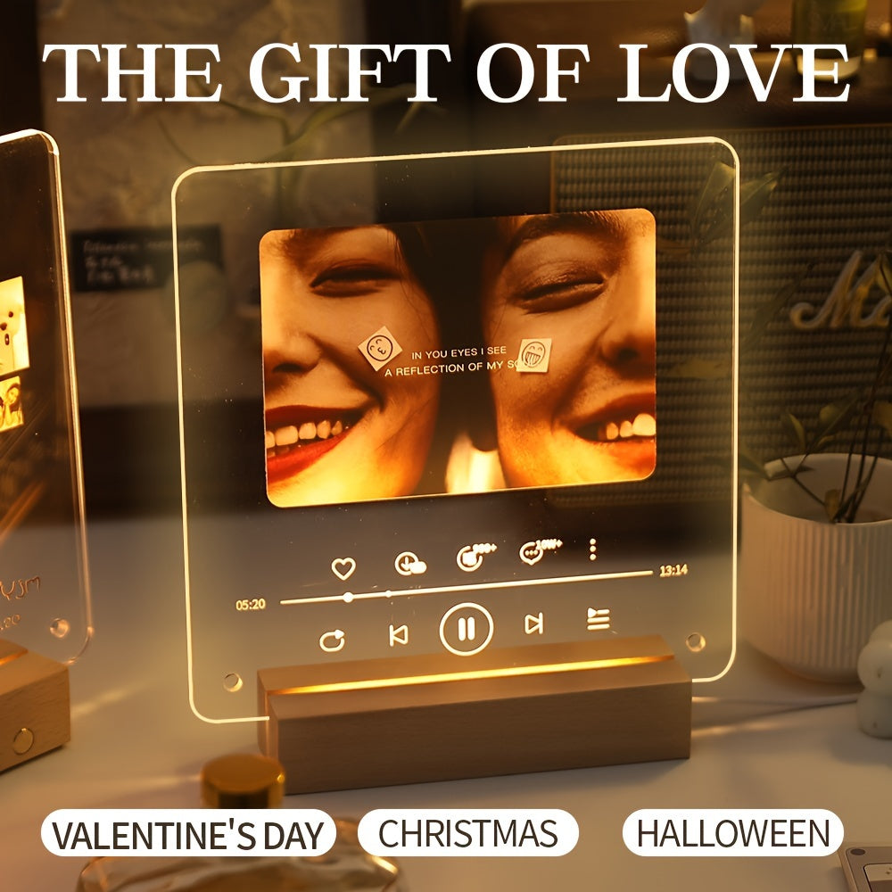 Индивидуальная светодиодная фоторамка в виде сердца из акрила для дней рождения, Дня святого Валентина, Рождества