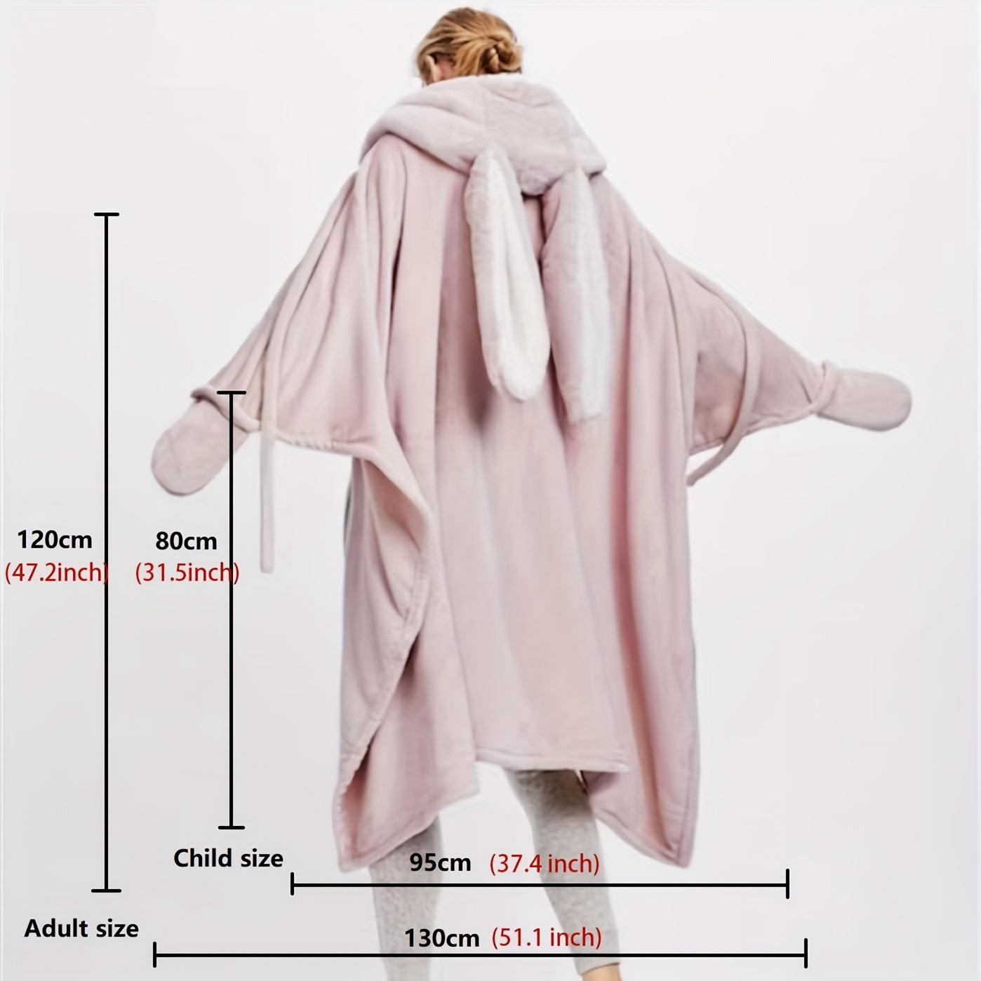 Sudadera con capucha de manta con orejas de conejo, forro de franela polar, capa vestible para sofá, TV y oficina