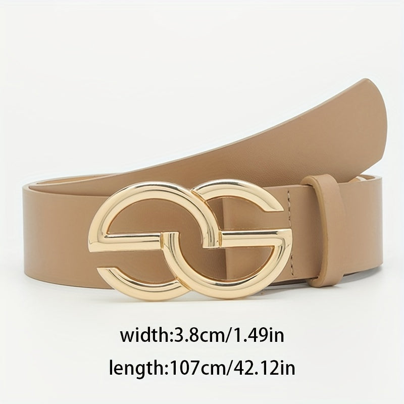 Women's Vintage Jeans with Solid Color PU Waistband and Geometric Buckle