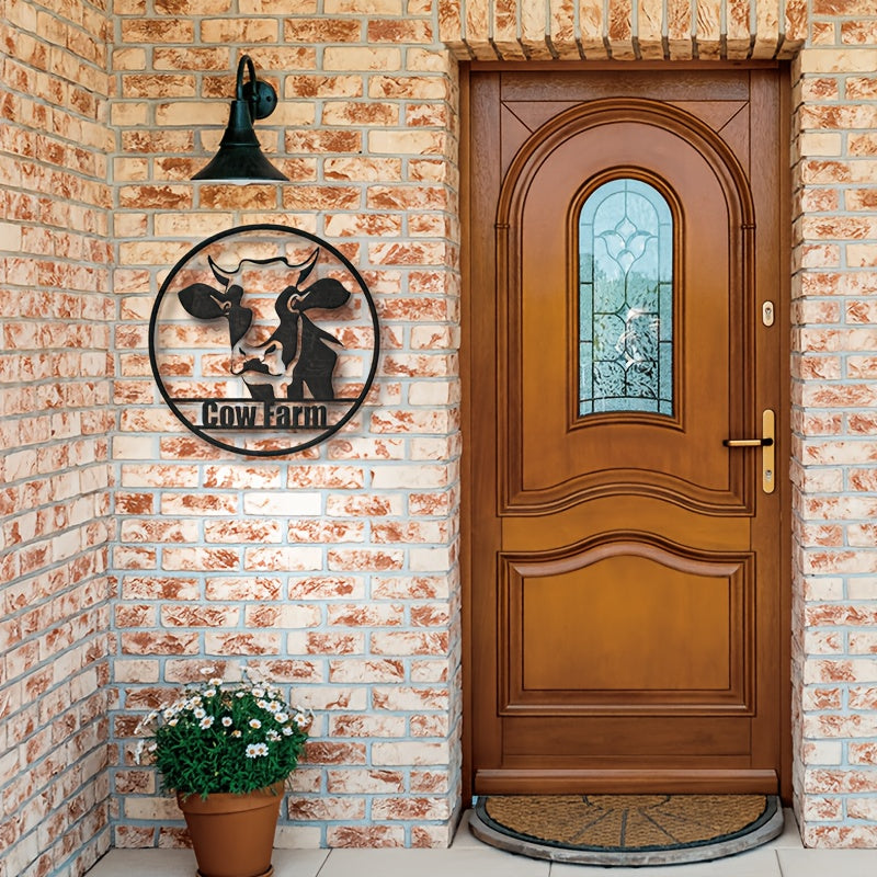 Metal Cow Wall Art with Custom Name Plate Farmhouse Decor Easy-Hang