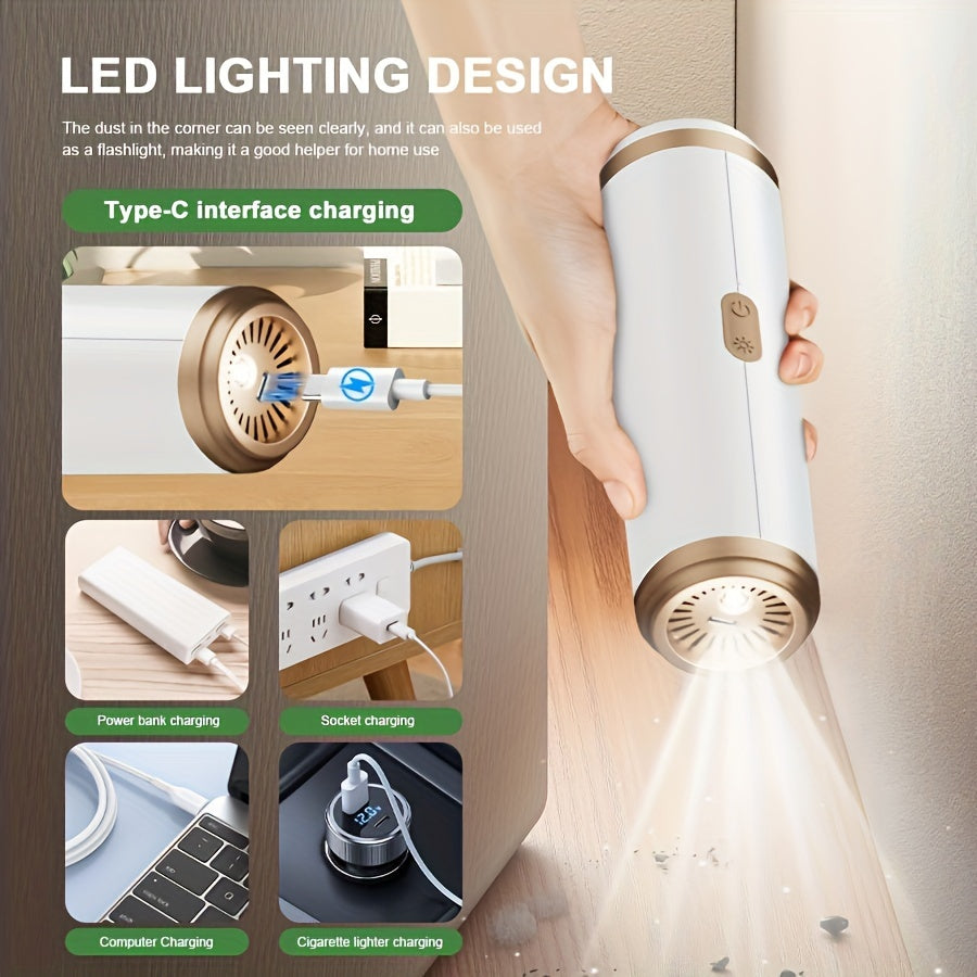 Портативный ручной пылесос с двумя аккумуляторами, светодиодной подсветкой, USB-зарядкой