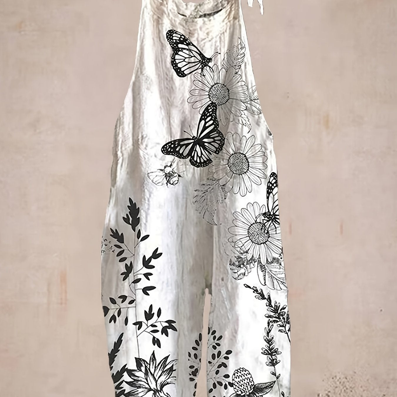 Plus Size Women's Floral Print Sleeveless Jumpsuit Midi Pants Beach Casual