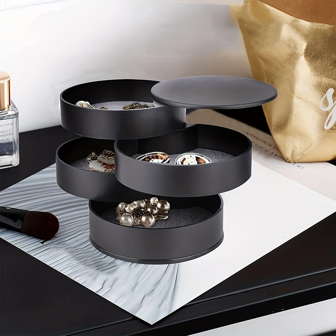 Organizador giratorio de joyas con tapa y ganchos útiles para maquillaje y accesorios