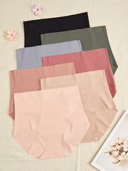 Set of 7 High-Waist Seamless Women's Briefs in Solid Nylon Blend