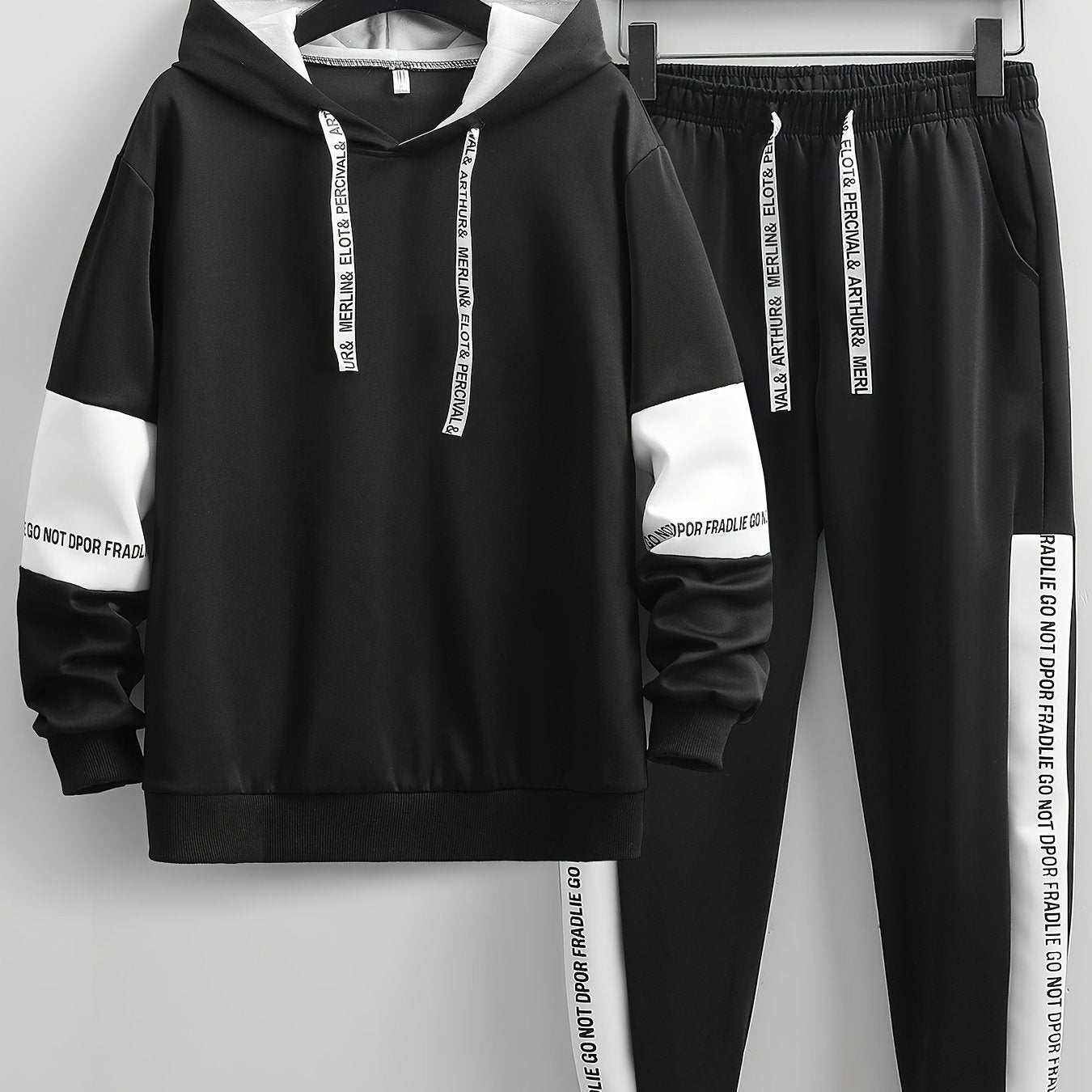 Men's Patchwork Hooded Sweatsuit Polyester Spandex Knit Spring Fall Athletic Set