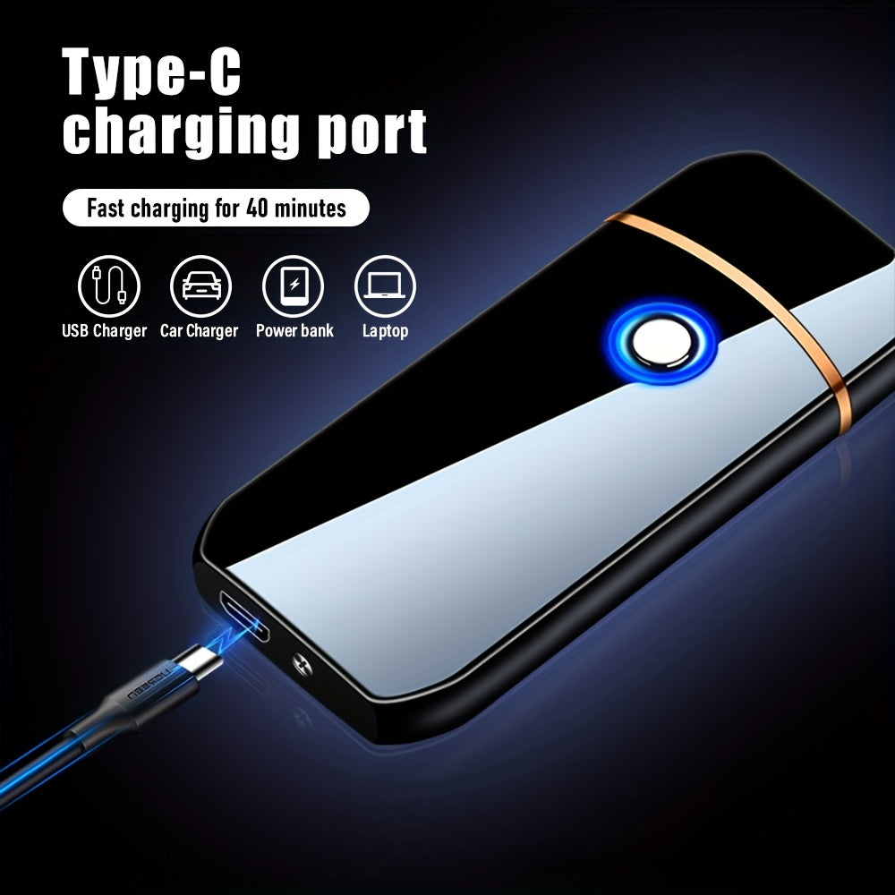 Unisex Metal Rechargeable Windproof Electric Lighter with Touch Switch