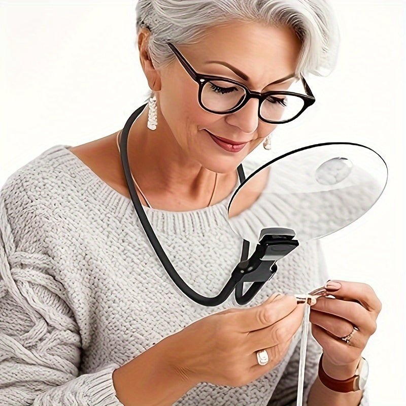 3-in-1 HD Magnifying Glass 13cm Diameter Handheld Neck-Mounted Desktop for Reading Sewing Inspection