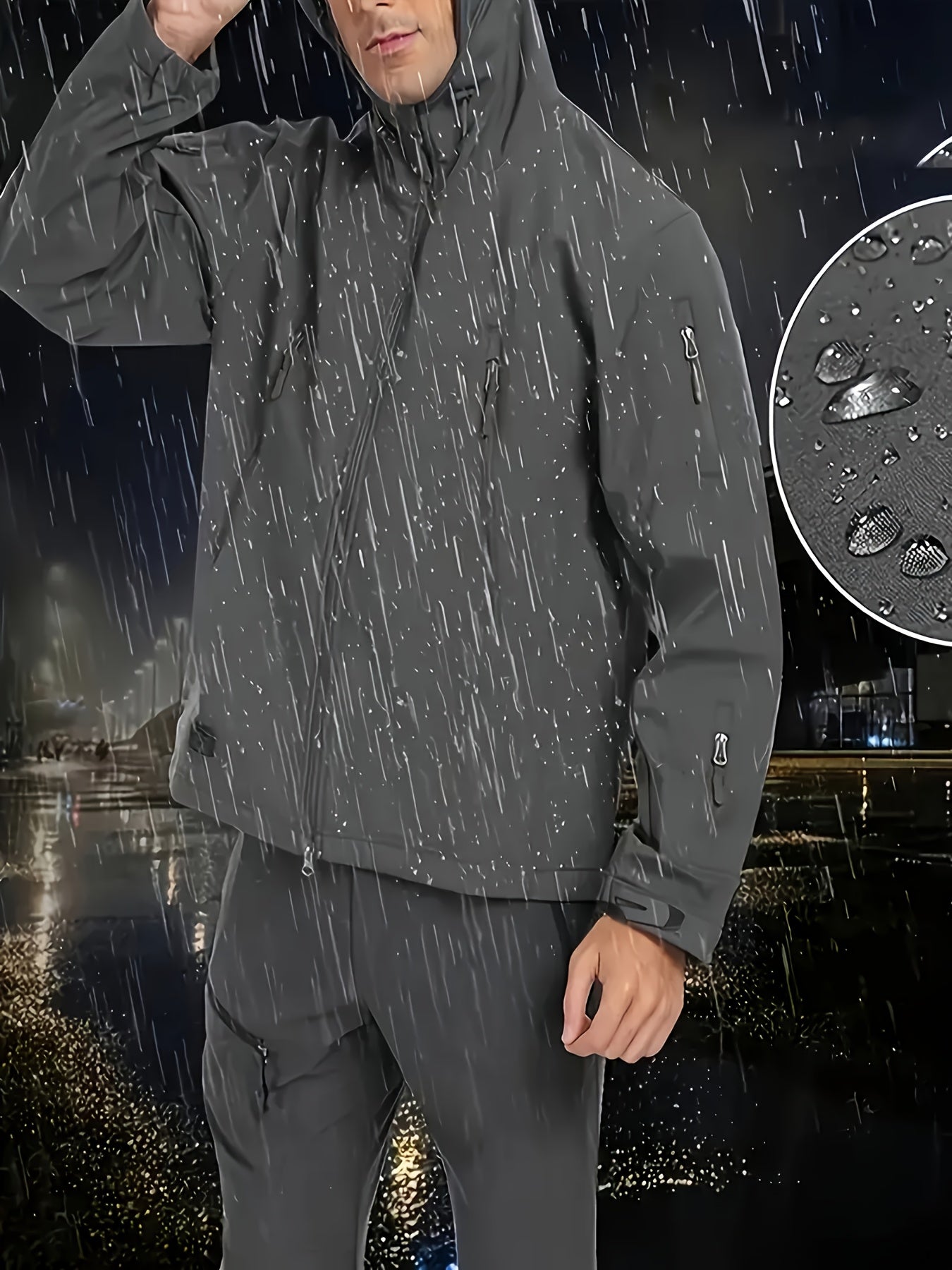 Men's Soft Shell Hooded Jacket Outdoor Waterproof Zipper Polyester Blend