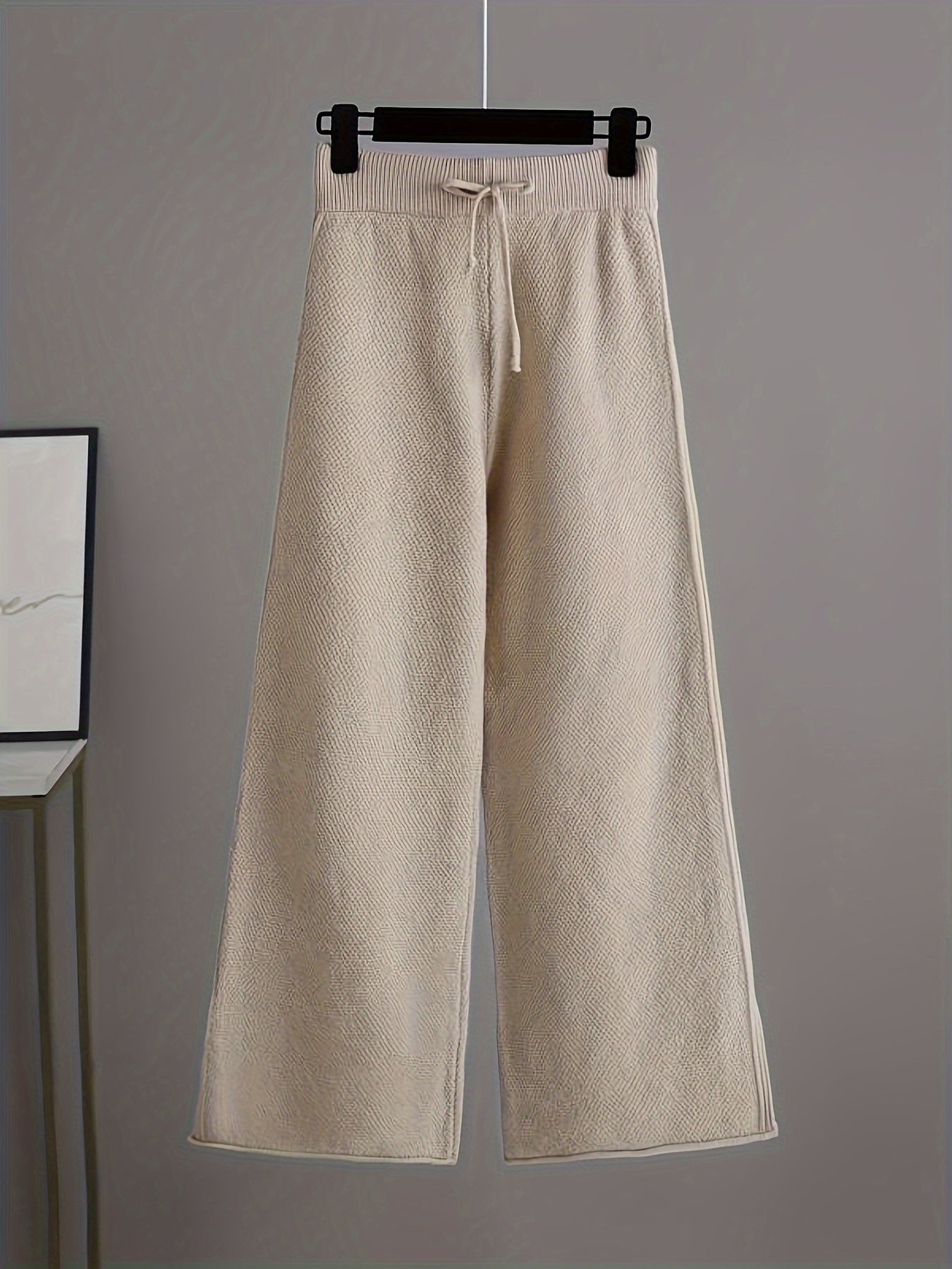 Conjunto de punto para mujer para otoño e invierno, casual, suéter de manga larga, pantalones de pierna ancha, color sólido, poliéster