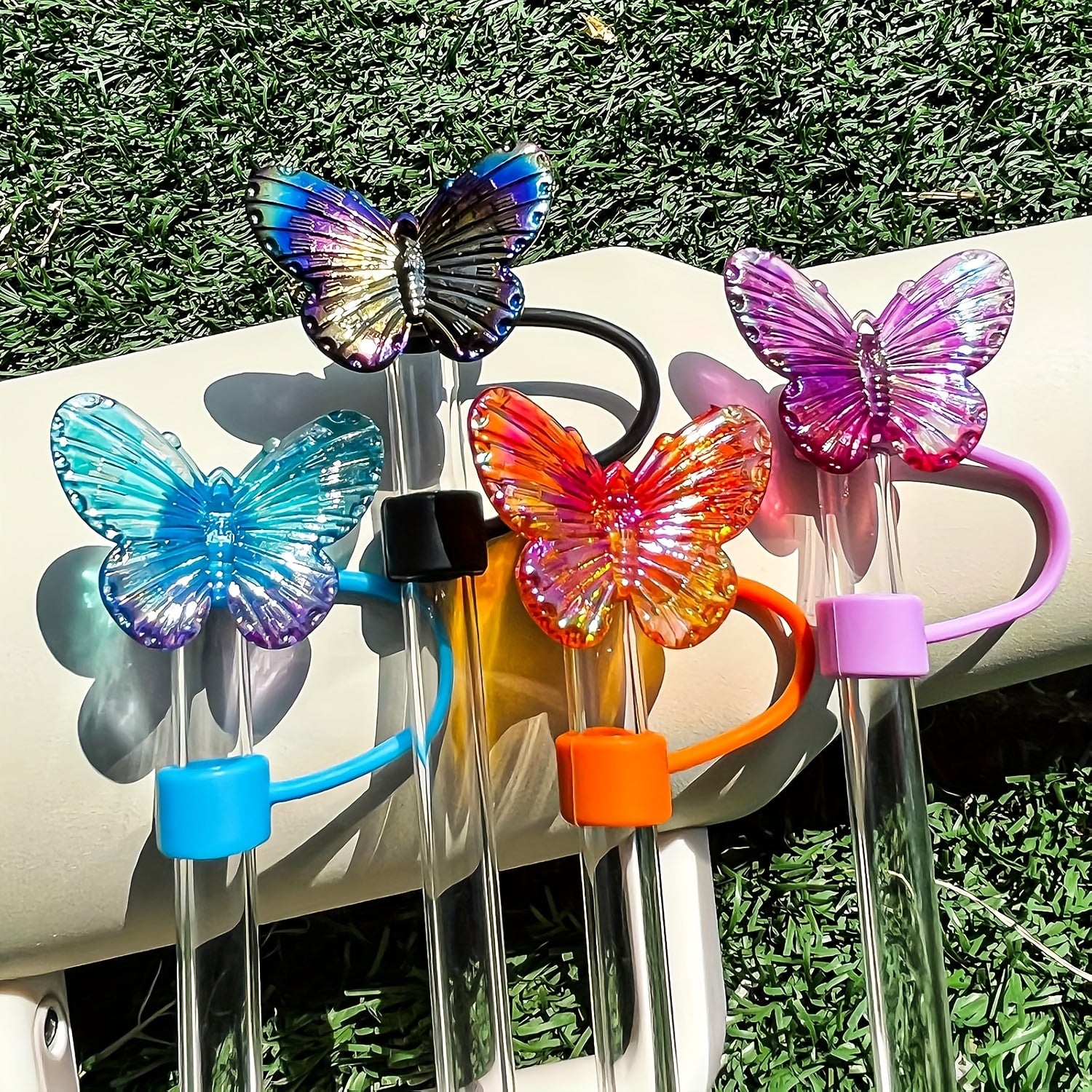Silicone Butterfly Straw Toppers Set of 3 for 30 and 40 Oz Tumblers Reusable Drinking Straw Caps for Holidays and Parties