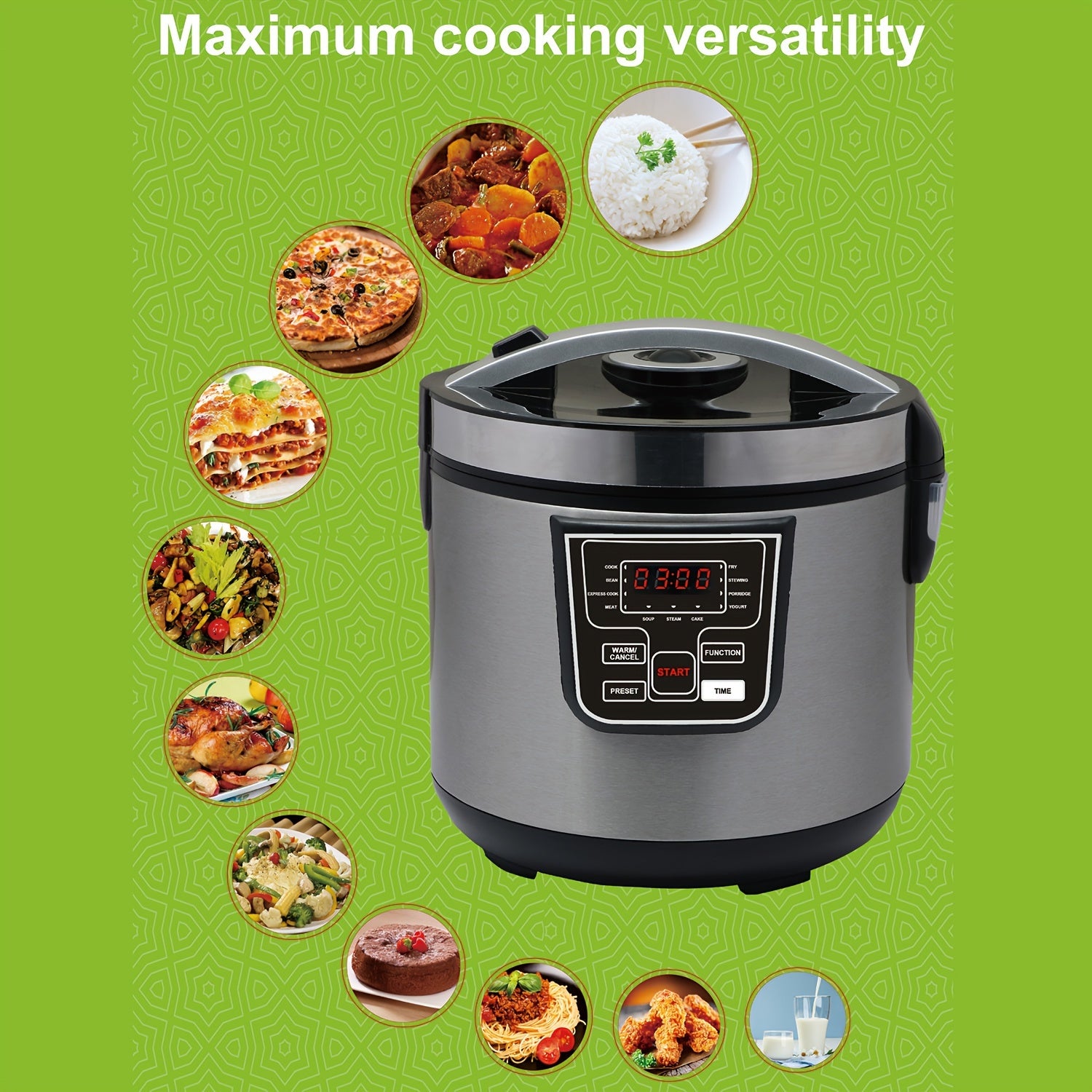 Olla arrocera eléctrica de acero inoxidable de 5L para hogares, dormitorios y cocinas, 12-15 tazas