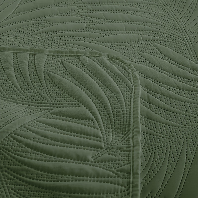 Набор из 3 предметов двустороннего полиэстерового покрывала с ультразвуковым узором листьев и наволочками