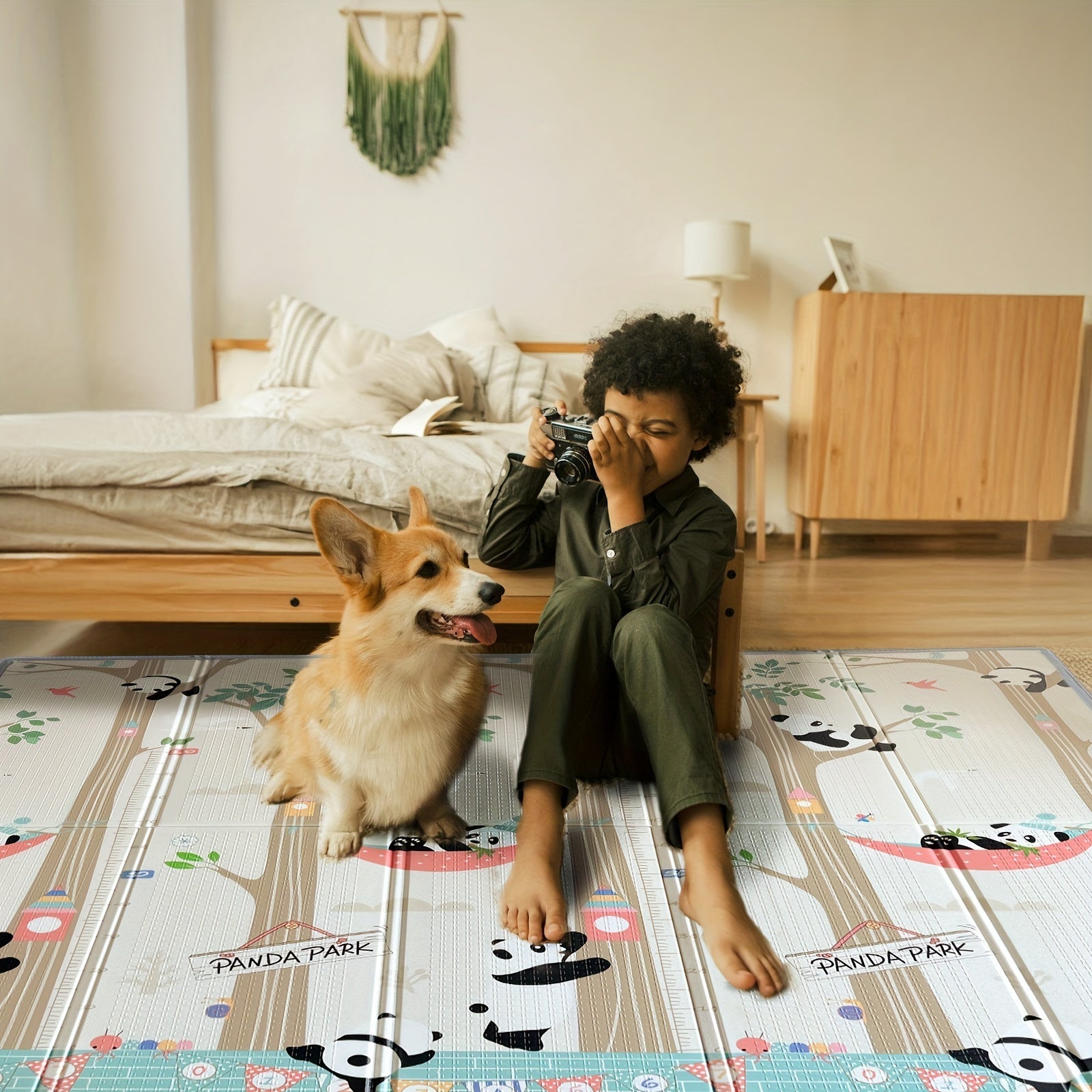 Kids' Play Mat Double-Sided Foldable Non-Toxic PE Panda Design 200x180cm