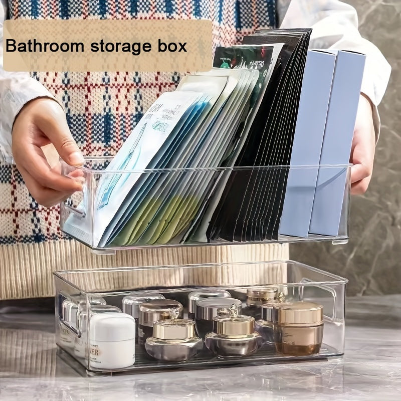 Shaffof plastikdan tayyorlangan tutqichi bo'lgan to'rtburchakli oshxona muzlatgichi tashkilotchisi - mevalar, sabzavotlar, go'sht, atıştırmalıklar va ichimliklar uchun mos oziq-ovqat xavfsiz saqlash qutisi.