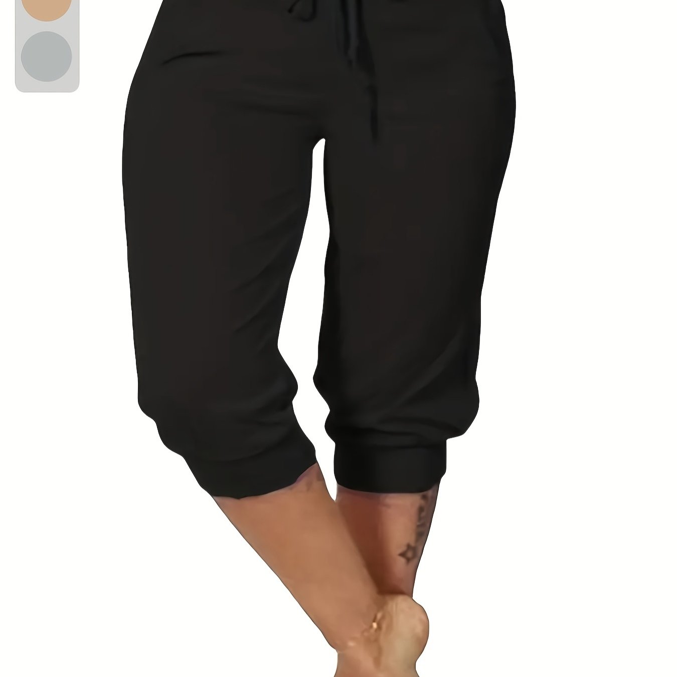Women's Stretchy Capri Pants with Drawstring Waist Black Cropped Trousers