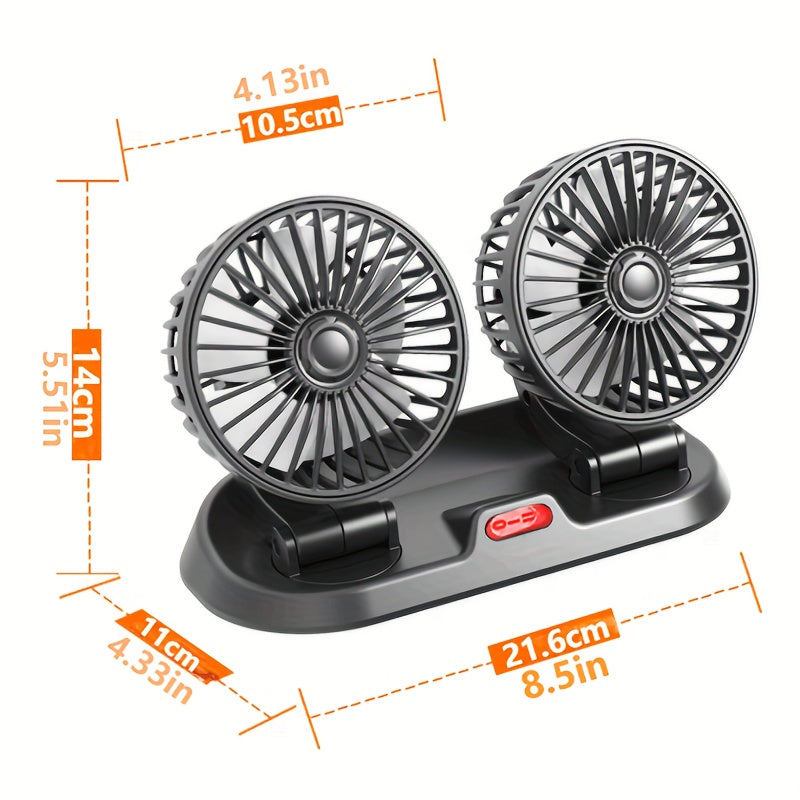 Universal Dual-Head Car Fan with Rotatable Design and 2-Speed Control