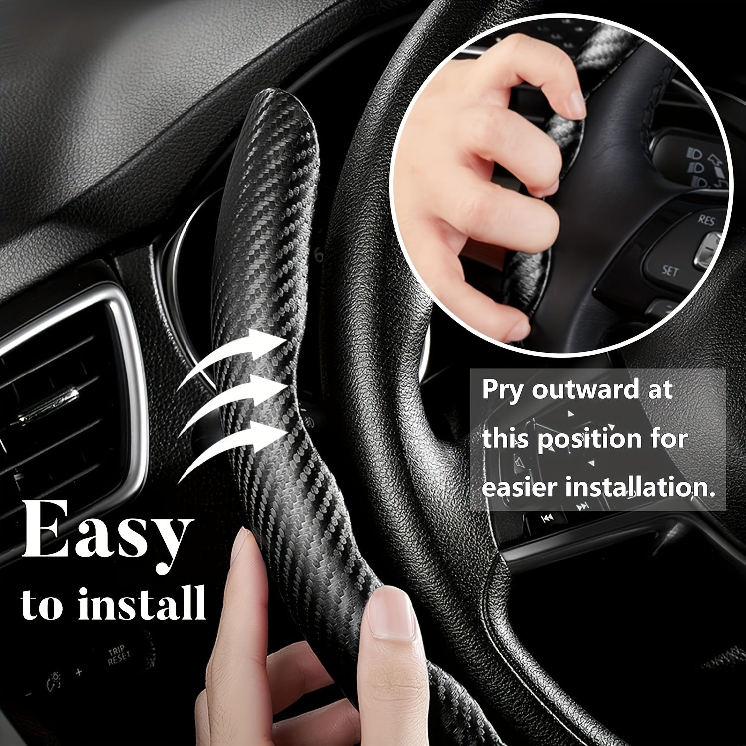 Car Steering Wheel Cover Set Carbon Fiber Matte Anti-Slip Universal 15.16 Inch