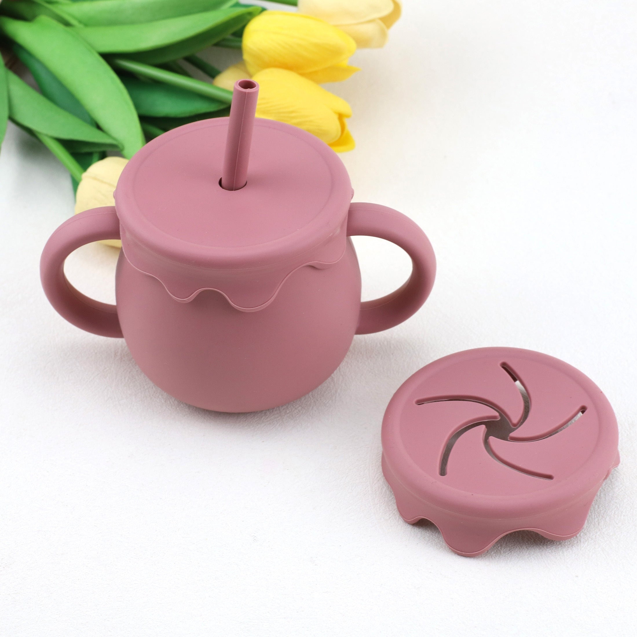 9-Piece Silicone Baby Tableware Set with Bib Plate Bowl Cup Spoon Fork