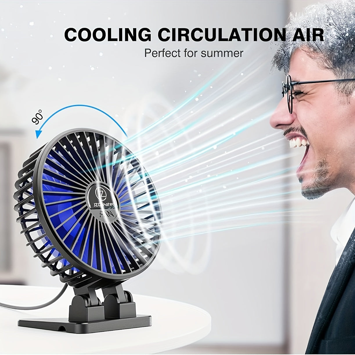 Mini USB Desk Fan Black Blue 3 Speed Portable Cooling for Home Office Travel