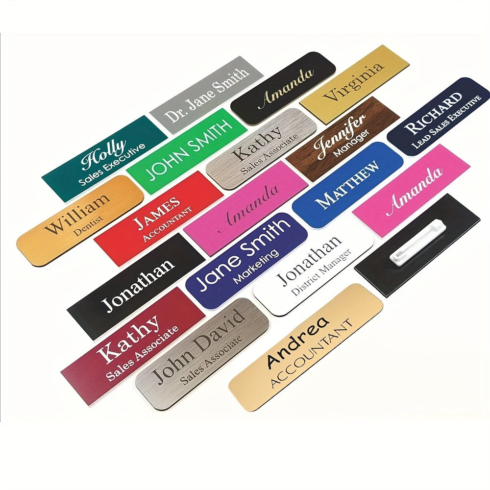Personalized Name Badge with Magnetic Pin, Custom Engraved Job Title Tag