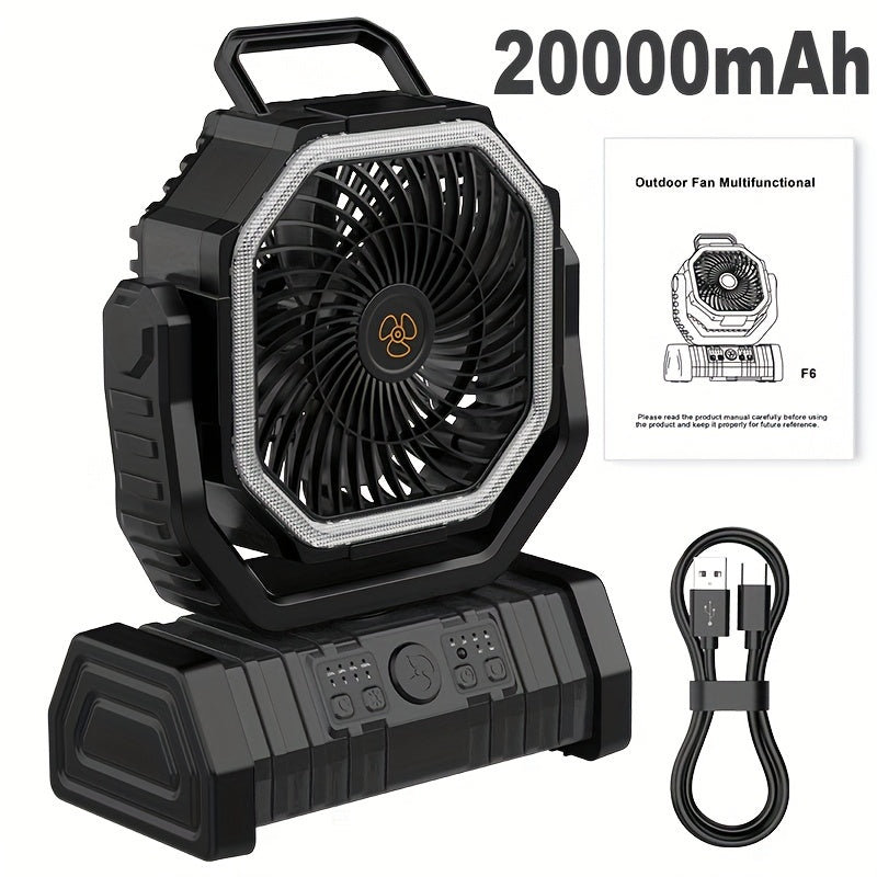Portable Camping Fan with 20000mAh Power Bank LED Light USB Rechargeable