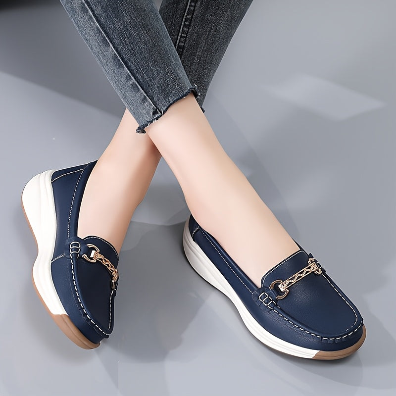 Women's Slip-On Loafers Synthetic with Metal Buckle Casual All Season Shoes