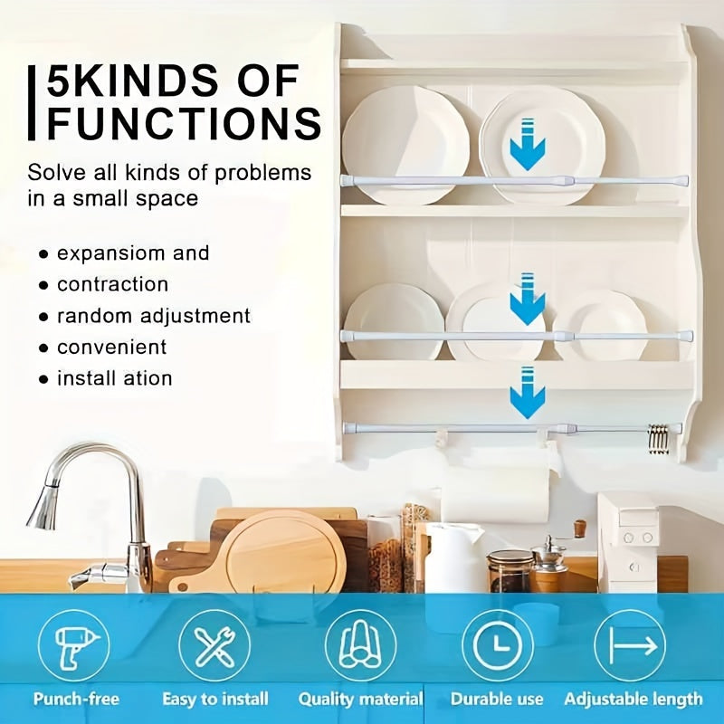 Adjustable Metal Curtain Rods Set with White Ends for Home Decor