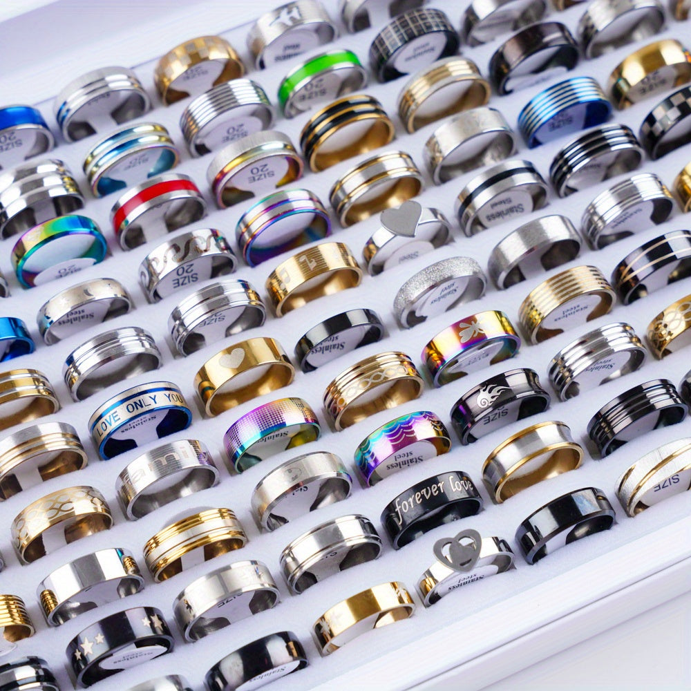 20 ta zamonaviy chiziqli harfli rhinestone bilan qoplangan zanglamas po'latdan yasalgan uzuklar to'plami - zargarlik partiyalari va sovg'alar uchun mukammal