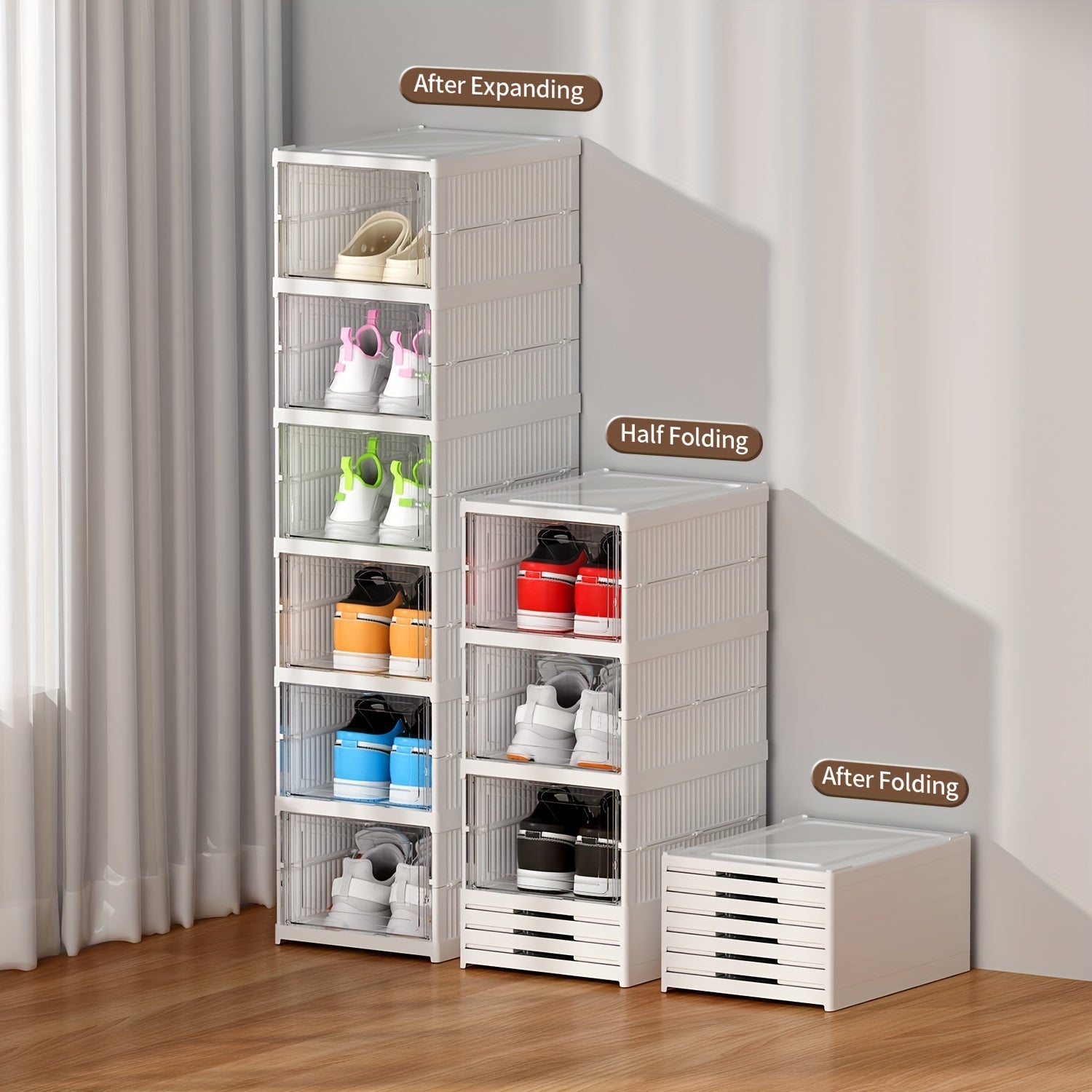 Foldable Shoe Storage Box 3 Tiers Transparent Dust-Proof Closet Organizer