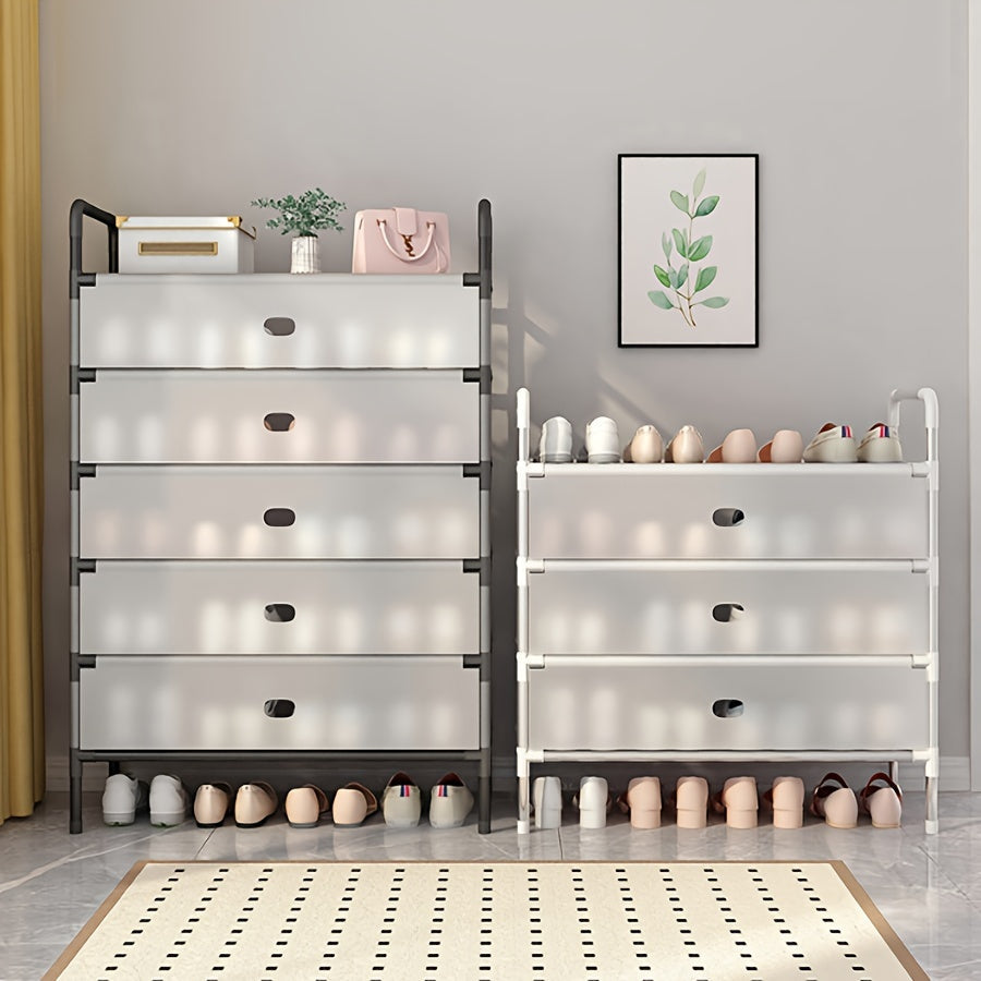 Estante para zapatos de metal con funda antipolvo, organizador de varias capas para entrada y pasillo