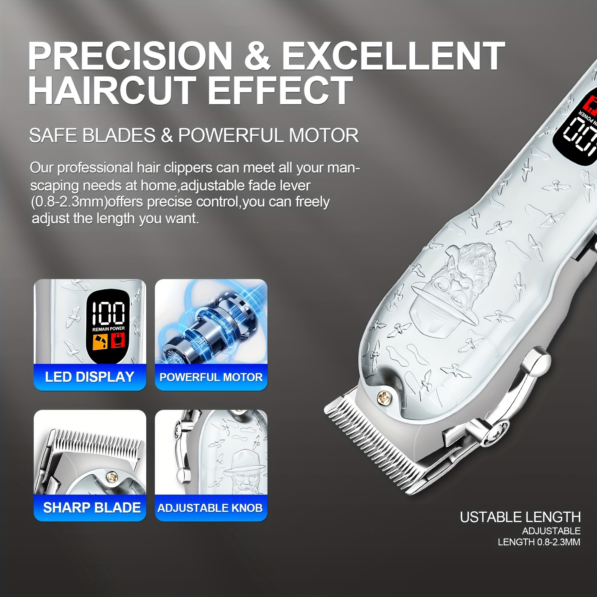 3pcs Professional Hair Clipper Set USB Rechargeable Electric Razor Beard Trimmer Digital Display includes Scissors Comb Cleaning Brush Wireless Men