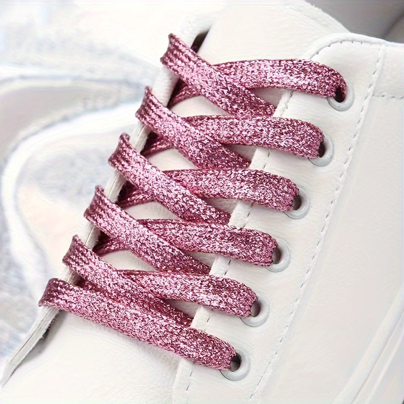 Unisex Glitter Shoe Laces Metallic Silver and Gold Flat for Sneakers