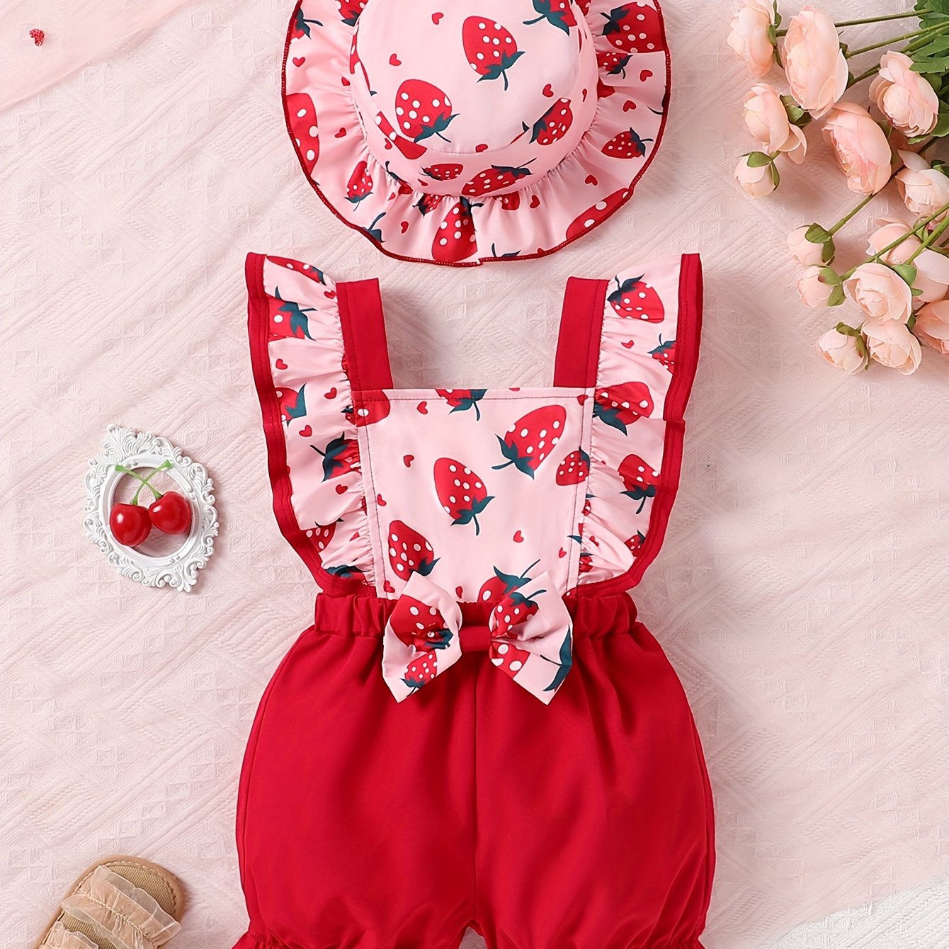 Baby Girl Jumpsuit with Sunflower and Butterfly Print, Bow Detail, Summer Toddler Clothing