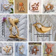 Wooden Animal Pattern Brooch Pin DIY Craft Badge for Shawl Scarf Accessories