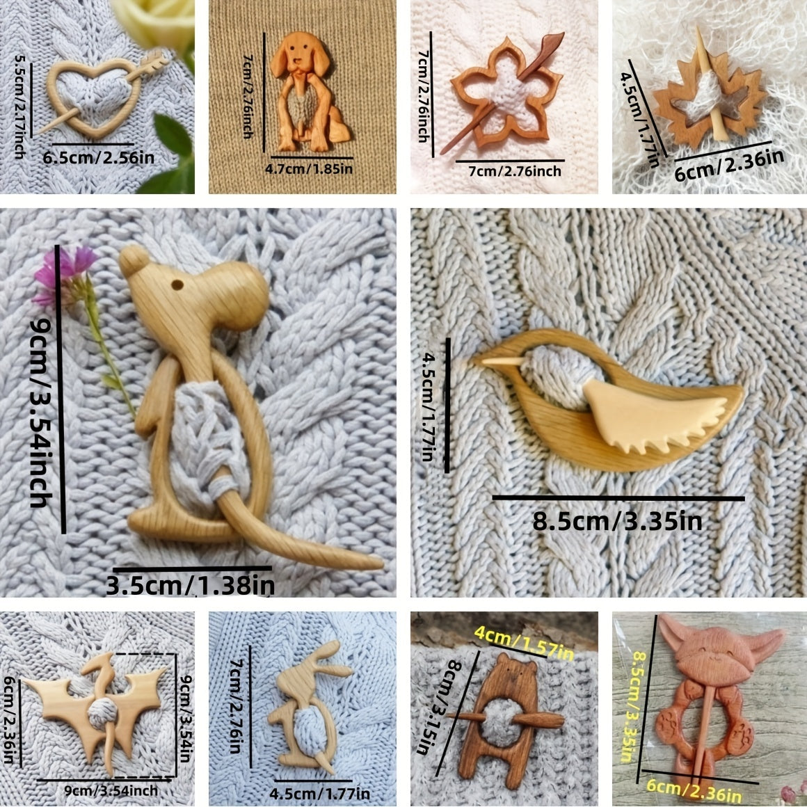 Wooden Animal Pattern Brooch Pin DIY Craft Badge for Shawl Scarf Accessories
