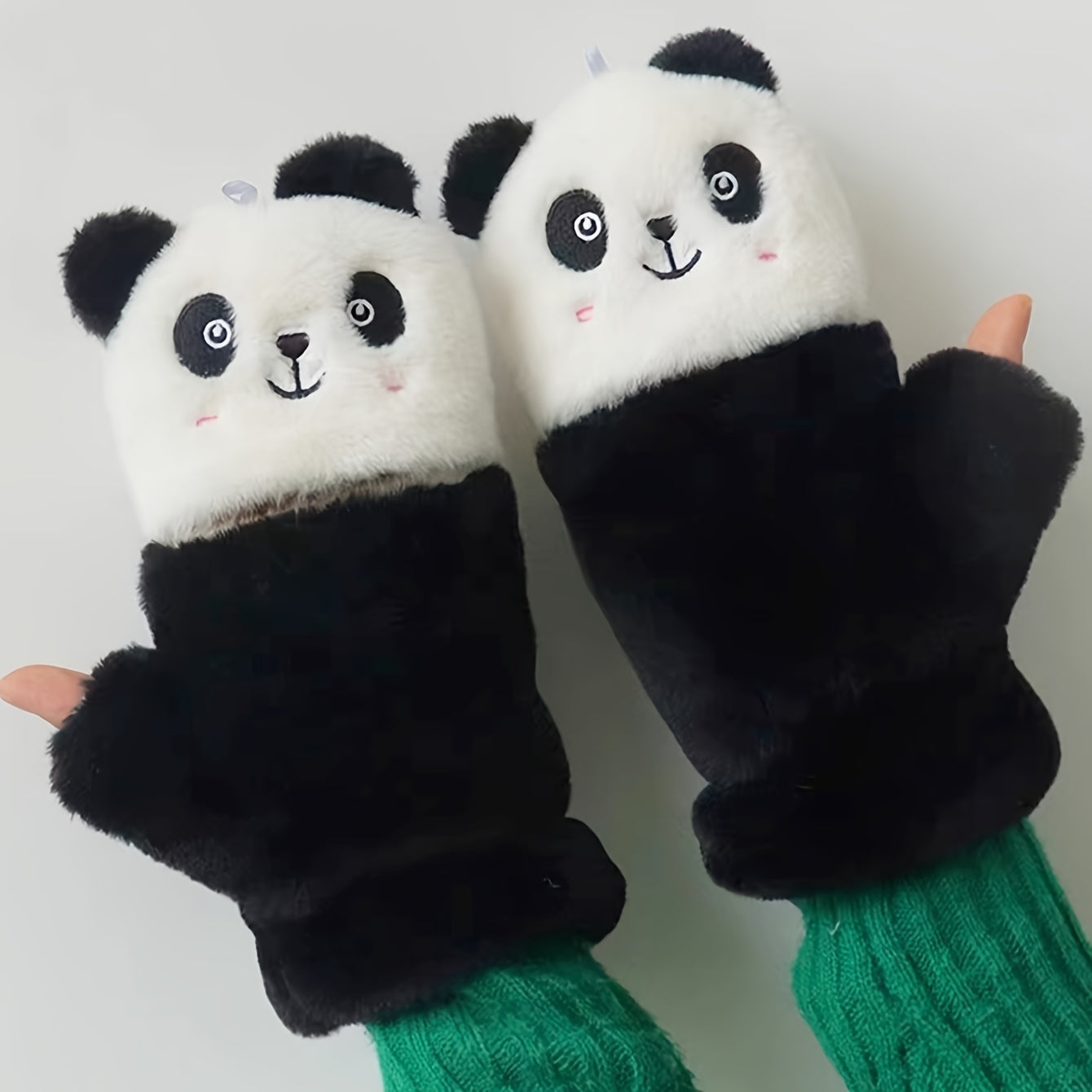 Women's Animal Cartoon Winter Mittens with Flip Tops Plush Warm Casual