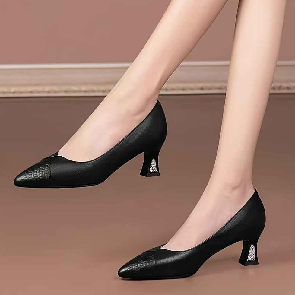 Women's Pointed Toe Stiletto Heels Black Synthetic Dress Shoes for Office and Formal Wear