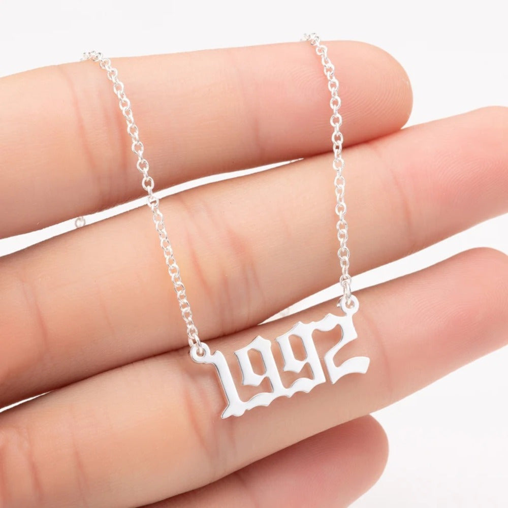 Personalized Stainless Steel Number Necklace with Birth Year Pendant for Women and Girls