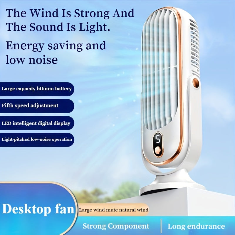 Portable USB Desktop Fan Dual Blade 5-Speed Adjustable 360° Rotation for Home Office Travel