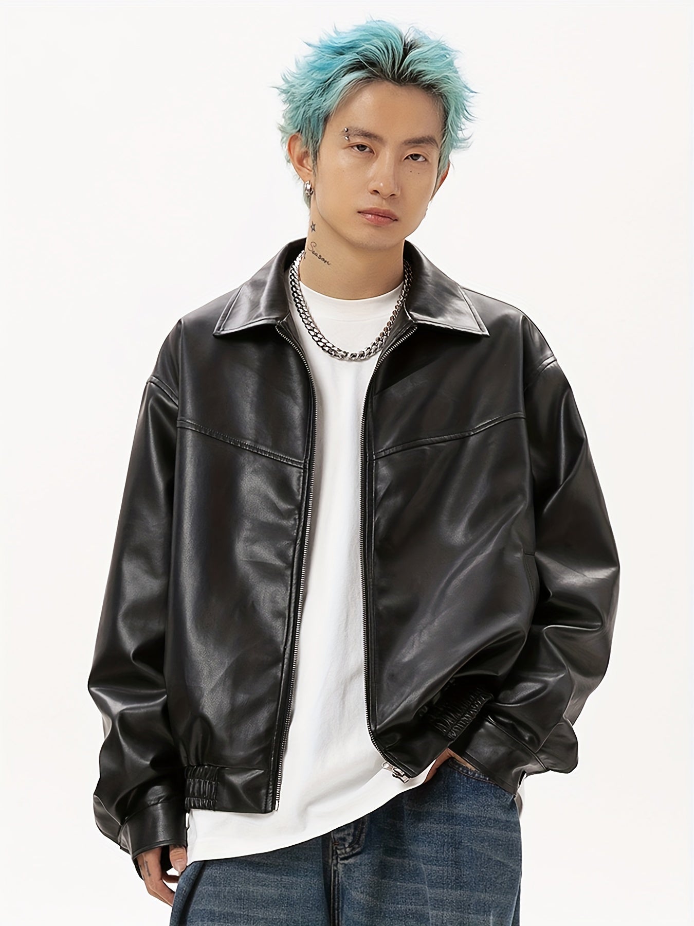 Black Vintage Jacket with Lapel Collar Zipper Closure for Casual Spring Wear