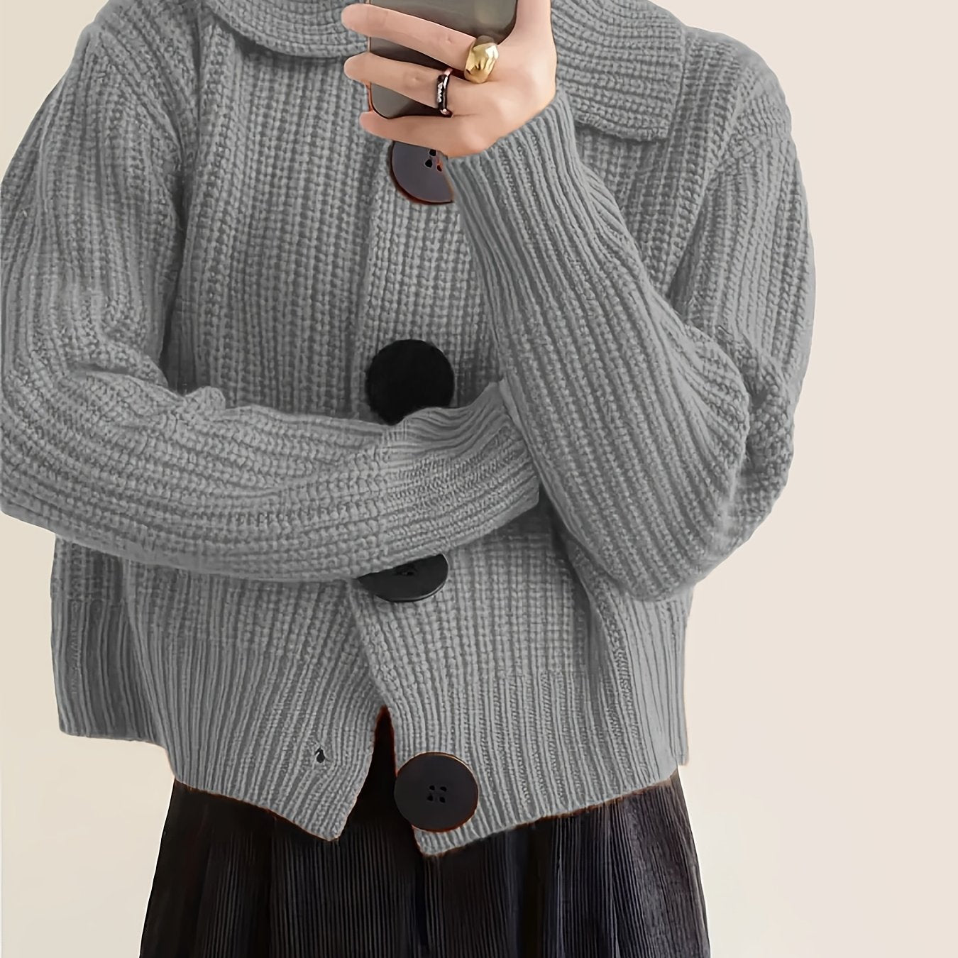 Plus Size Women's Knit Cardigan Sweater Coat with Button Closure for Fall Winter