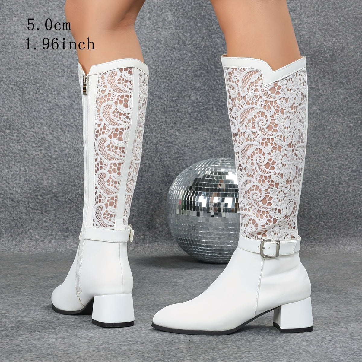 Women White Lace-Up High Heel Boots with Side Zipper for Fall Winter