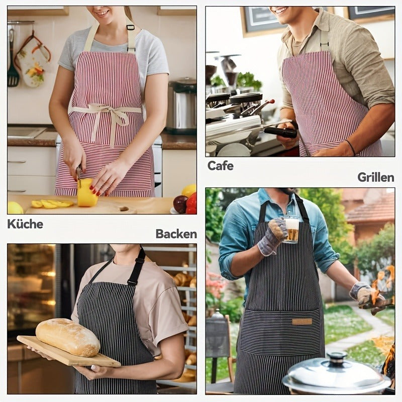 Black And White Striped Adjustable Chef Apron With Pocket For Men Women Kitchen