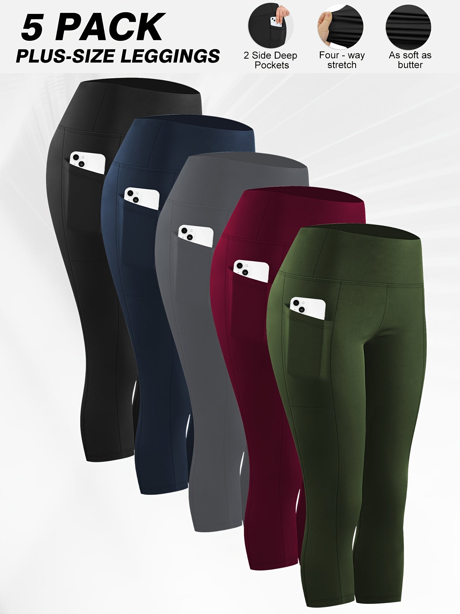 Plus Size High Waist Capri Leggings with Pockets for Women, Yoga, Running