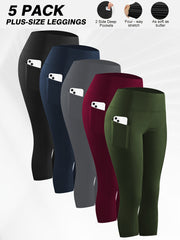 Plus Size High Waist Capri Leggings with Pockets for Women, Yoga, Running