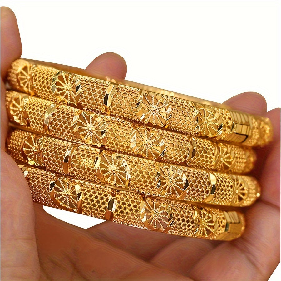 Gold-Plated Copper Bracelet Set for Women 4-Piece Dubai Arabic Wedding Jewelry